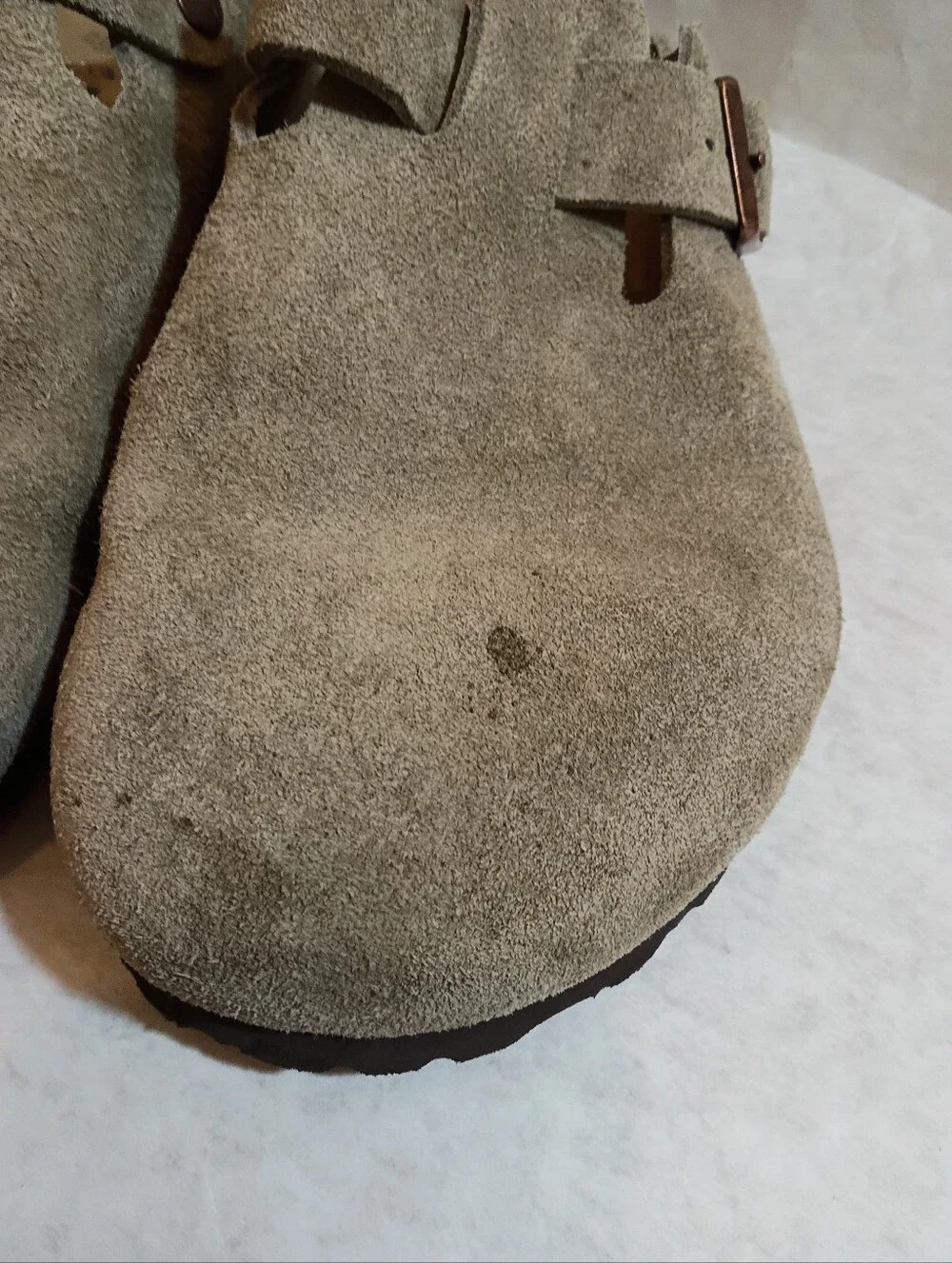 Birkenstock Taupe Suede Boston Clogs with Buckles Soft Sz 43